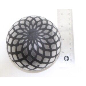 Art Glass Paperweight Black Geometric Lattice Dome Modern Abstract 3.75”